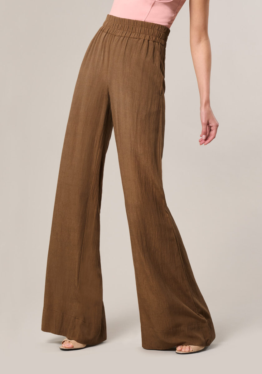 Pantaloni Palazzo in Misto Viscosa Lino Marrone - vista frontale | Nicla
