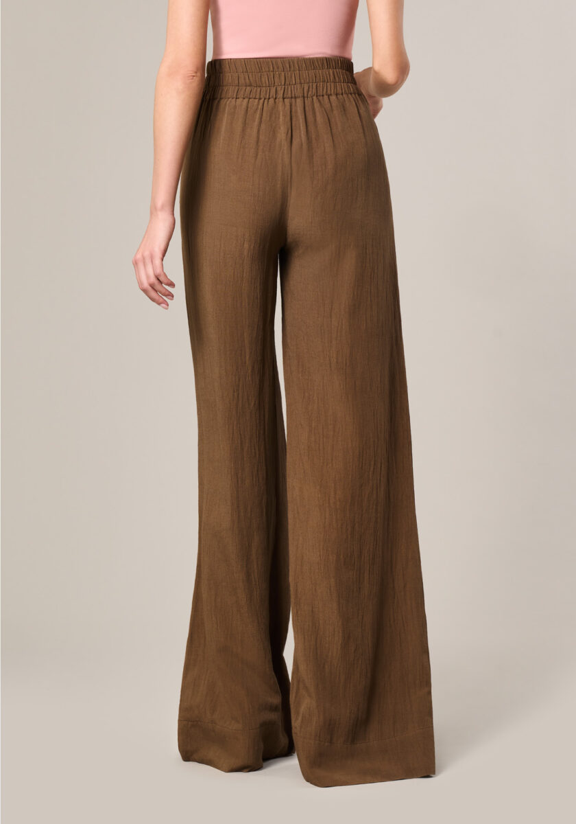 Pantaloni Palazzo in Misto Viscosa Lino Marrone - Nicla