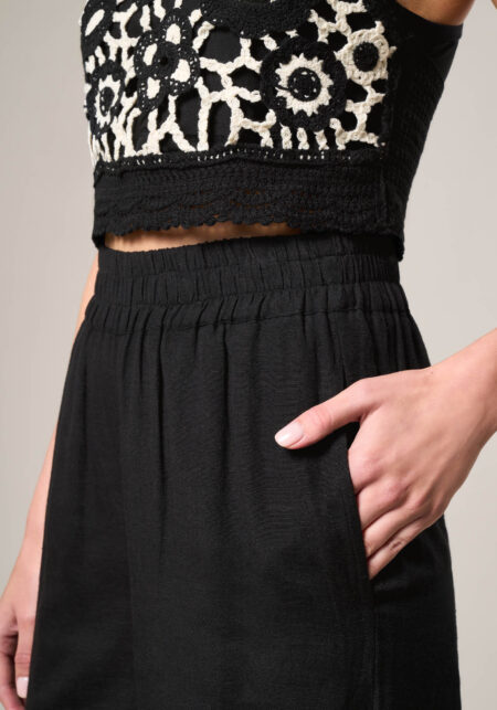 Pantaloni Palazzo in Misto Viscosa Lino Nero - Nicla