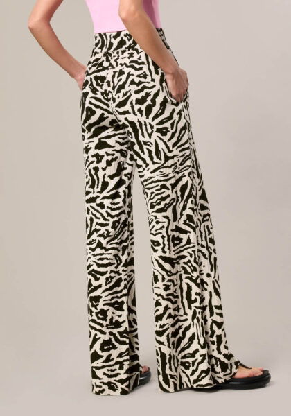 Pantaloni Palazzo in Lino Viscosa Stampa Animalier Nero - Nicla