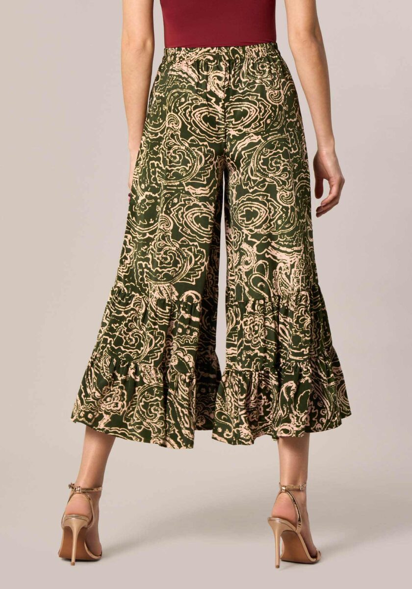 Pantaloni Ruffle in Stampa Cachmere Verde - Nicla