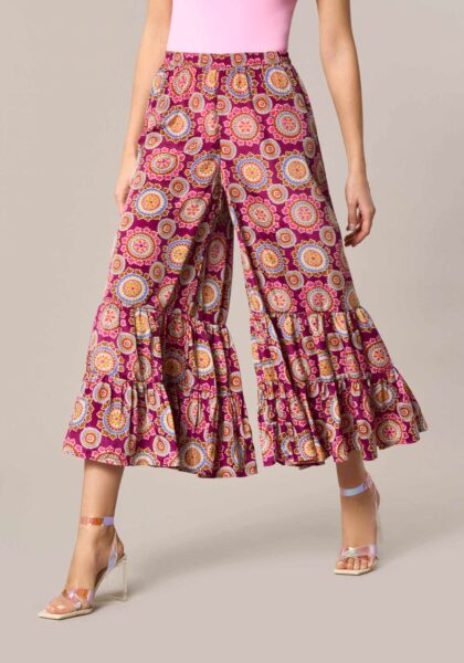 Pantaloni Ruffle in Stampa Seventies Multicolor - vista frontale | Nicla