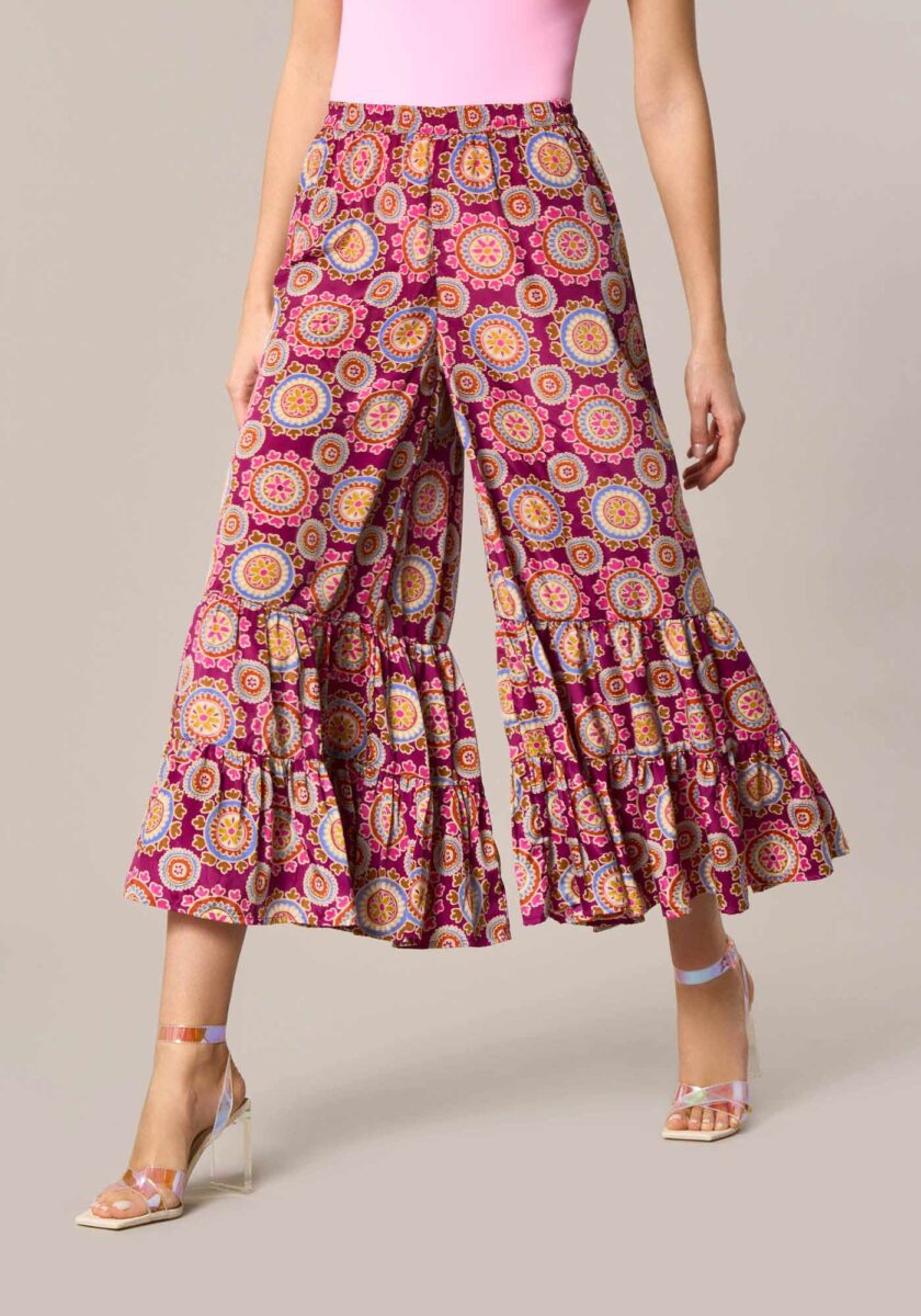 Pantaloni Ruffle in Stampa Seventies Multicolor - vista frontale | Nicla