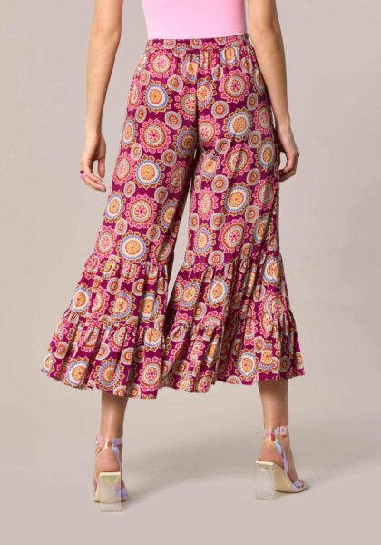Pantaloni Ruffle in Stampa Seventies Multicolor - Nicla