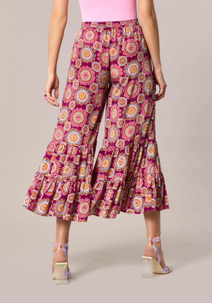 Pantaloni Ruffle in Stampa Seventies Multicolor - Nicla
