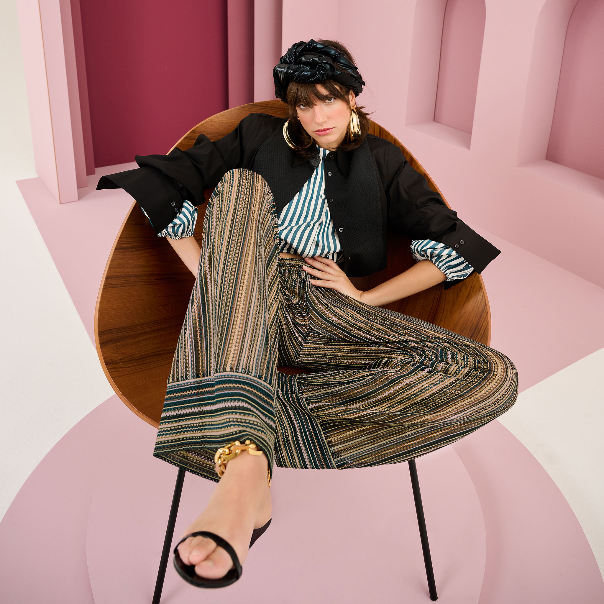 Pantaloni Wide Leg in Tessuto Raschel