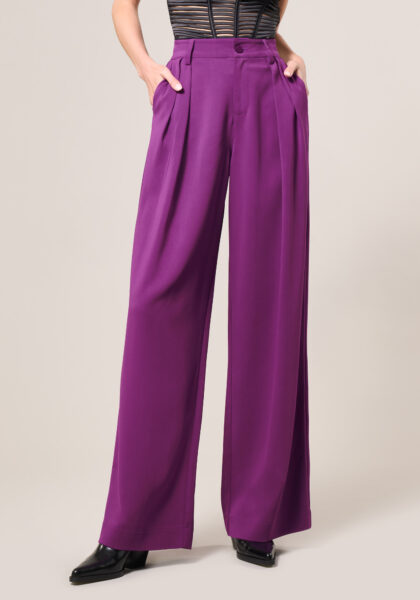 Pantaloni Wide Leg in Cadi di Viscosa Viola - vista frontale | Nicla