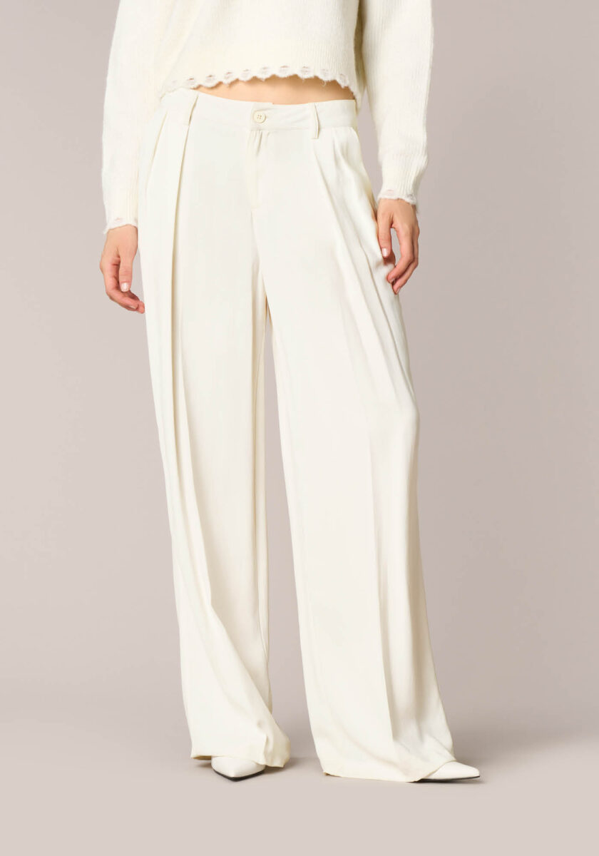 Pantaloni Wide Leg in Cadi di Viscosa Bianco - vista frontale | Nicla