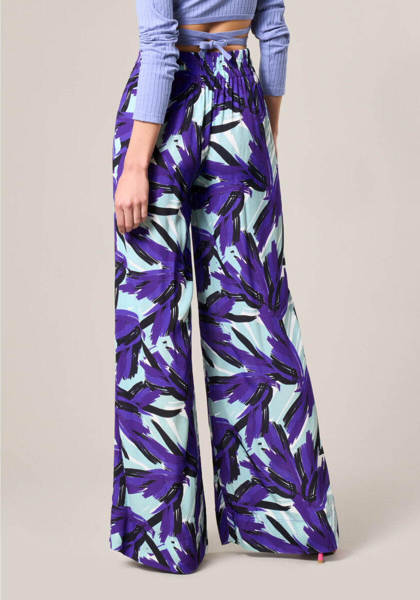 Pantaloni Palazzo in Crepe di Viscosa Stampa Abstract Blu - Nicla