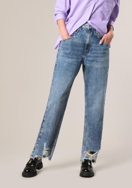 Pantaloni Straight in Denim con Strappi  - vista frontale | Nicla