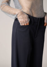 Pantaloni Cropped in Tessuto Tecnico Diagonale Blu - Nicla