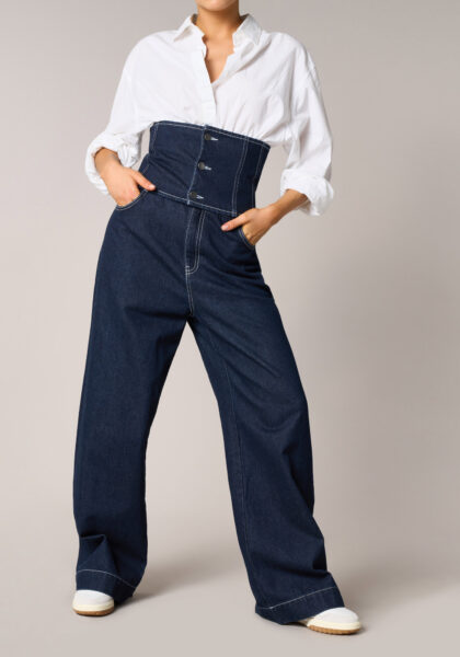 Pantaloni Wide Leg Denim con Corsetto  - vista frontale | Nicla