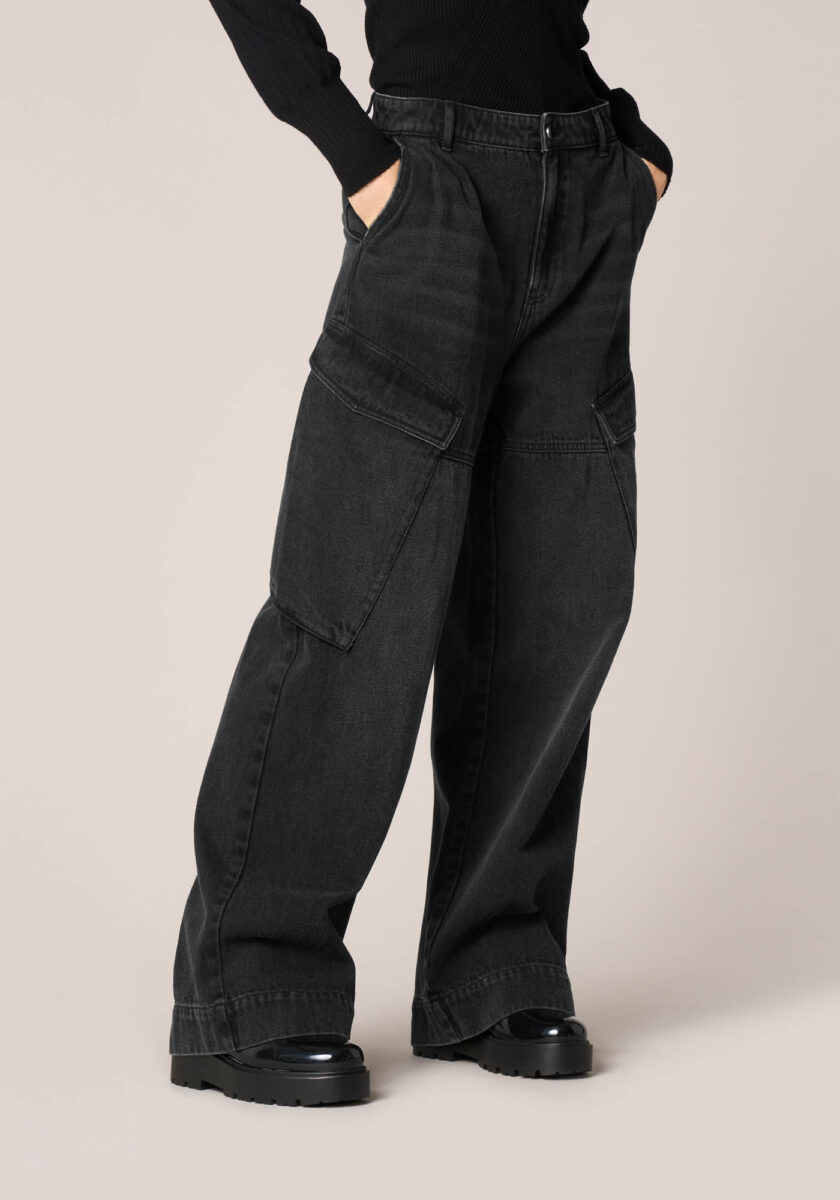 Pantaloni Cargo Denim Nero - vista frontale | Nicla