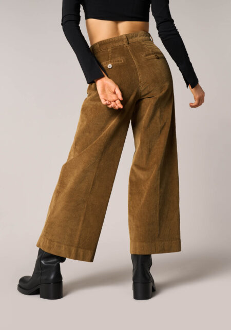 Pantaloni Cropped in Velluto a Coste Elasticizzato Marrone - Nicla