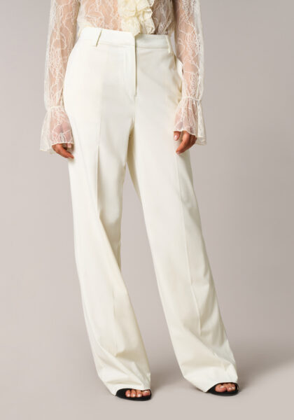 Pantaloni Wide Leg Tailoring in Lana Stretch Bianco - vista frontale | Nicla