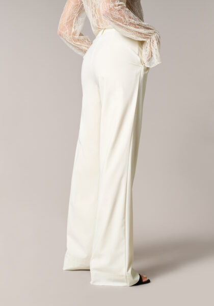 Pantaloni Wide Leg Tailoring in Lana Stretch Bianco - Nicla