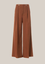 Pantaloni wide leg con dettaglio bottone gioiello in misto viscosa stretch Marrone - Nicla
