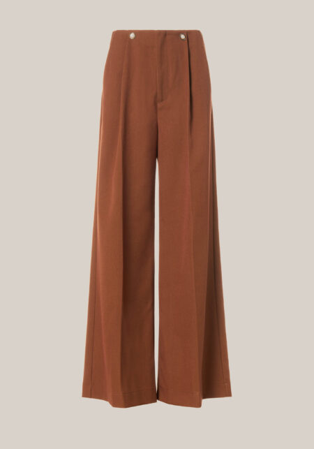 Pantaloni wide leg con dettaglio bottone gioiello in misto viscosa stretch Marrone - Nicla