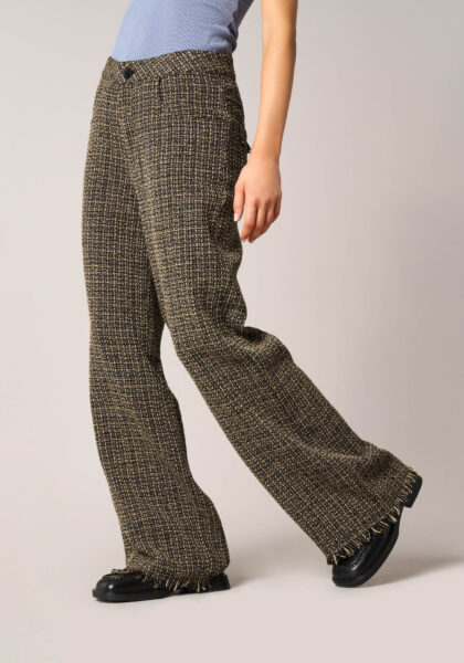 Pantaloni Loose Fit in Tweed Marrone - vista frontale | Nicla