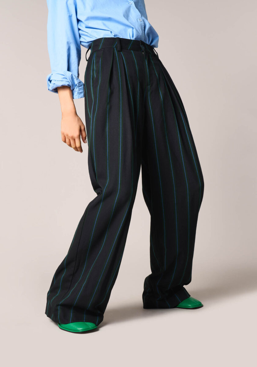 Pantaloni Wide Leg con Pence a Righe Bicolor  - vista frontale | Nicla