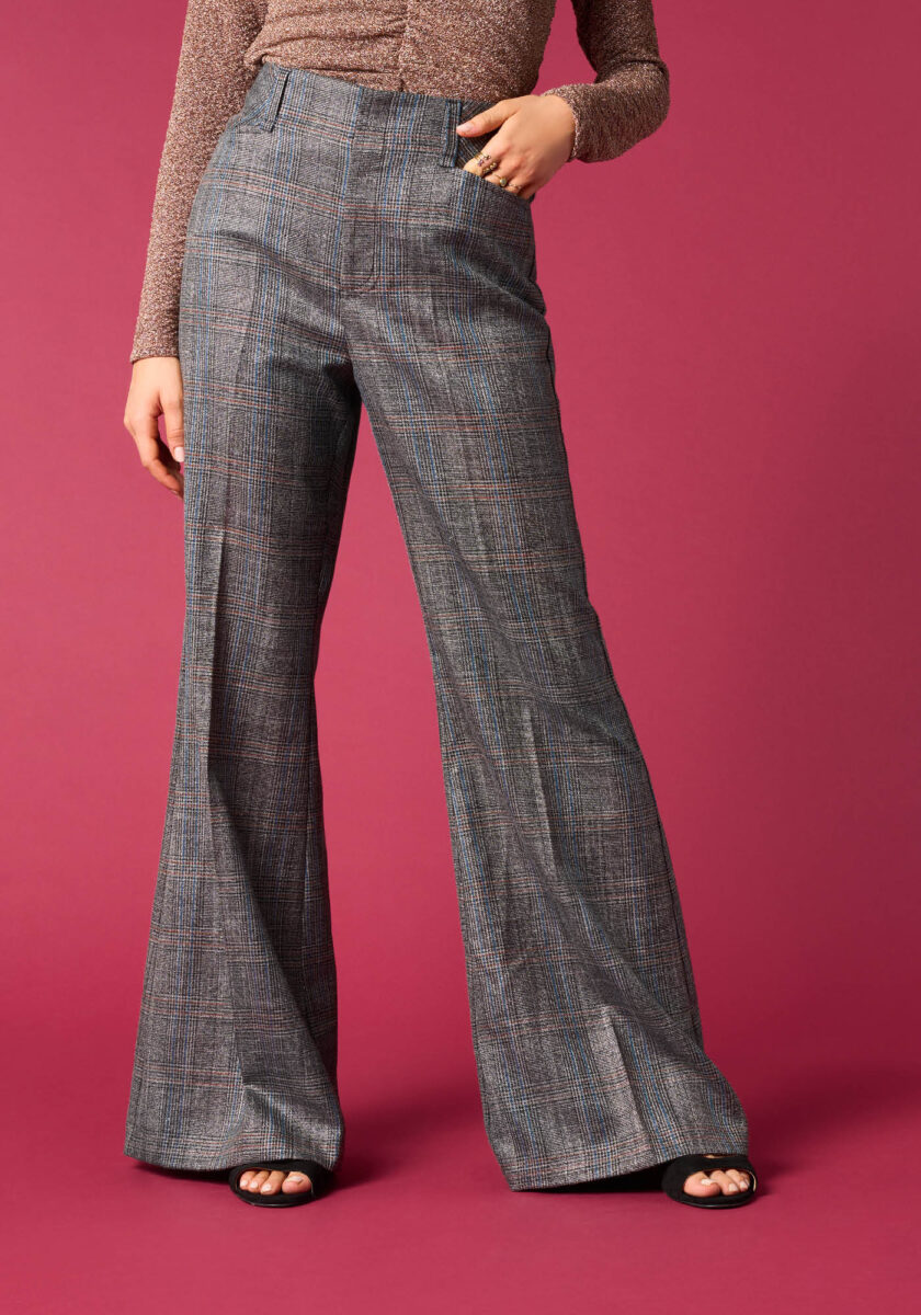 Pantaloni Wide Leg a Fantasia Principe di Galles Lurex Grigio - vista frontale | Nicla
