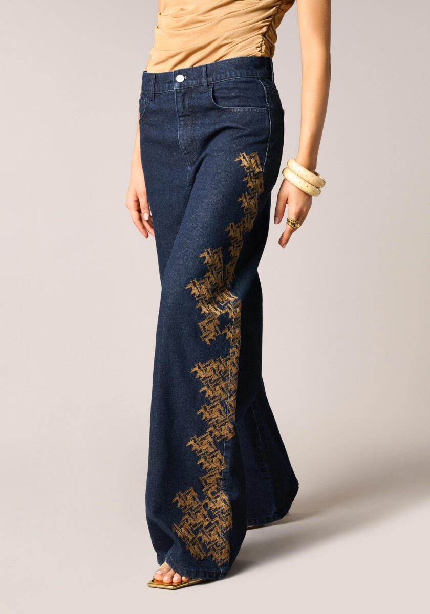 Pantaloni wide denim con ricamo Blu - vista frontale | Nicla