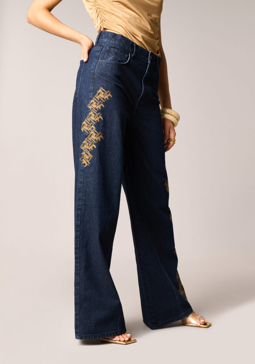 Pantaloni Wide Denim con Ricamo  - Nicla