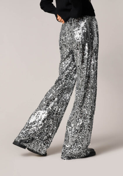 Pantaloni Wide Leg in Paillettes Silver  - Nicla