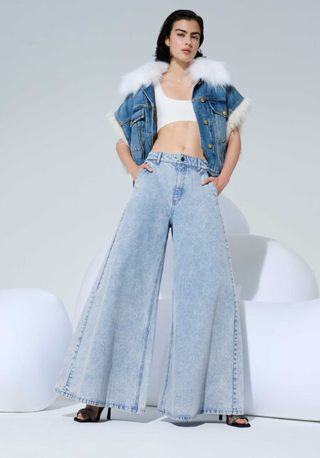 Pantaloni Extra Wide Leg in Denim  - vista frontale | Nicla