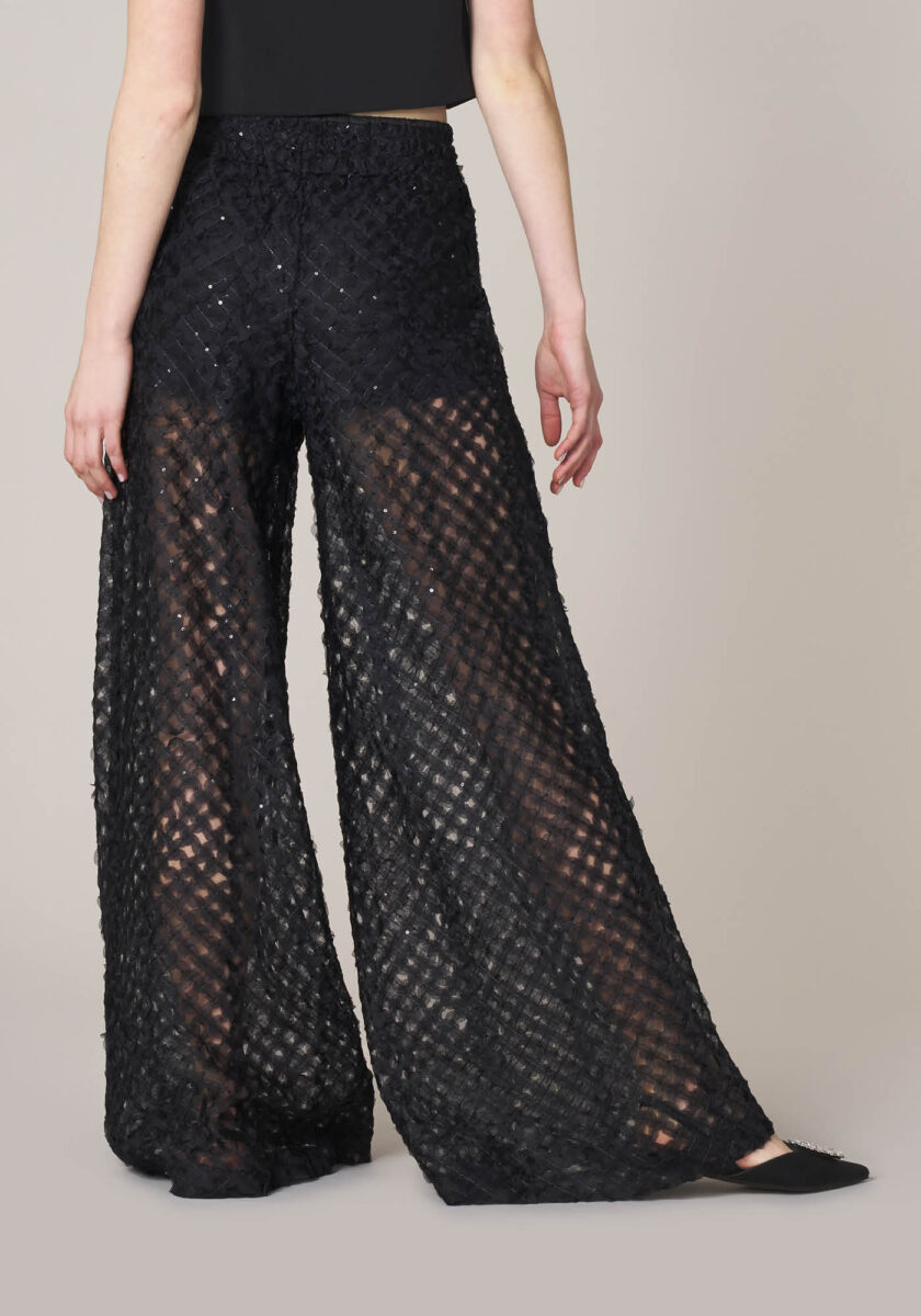 Pantaloni Palazzo In Tulle Ricamato  - Nicla