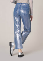 Pantaloni Straight in Denim Laminato Silver  - Nicla