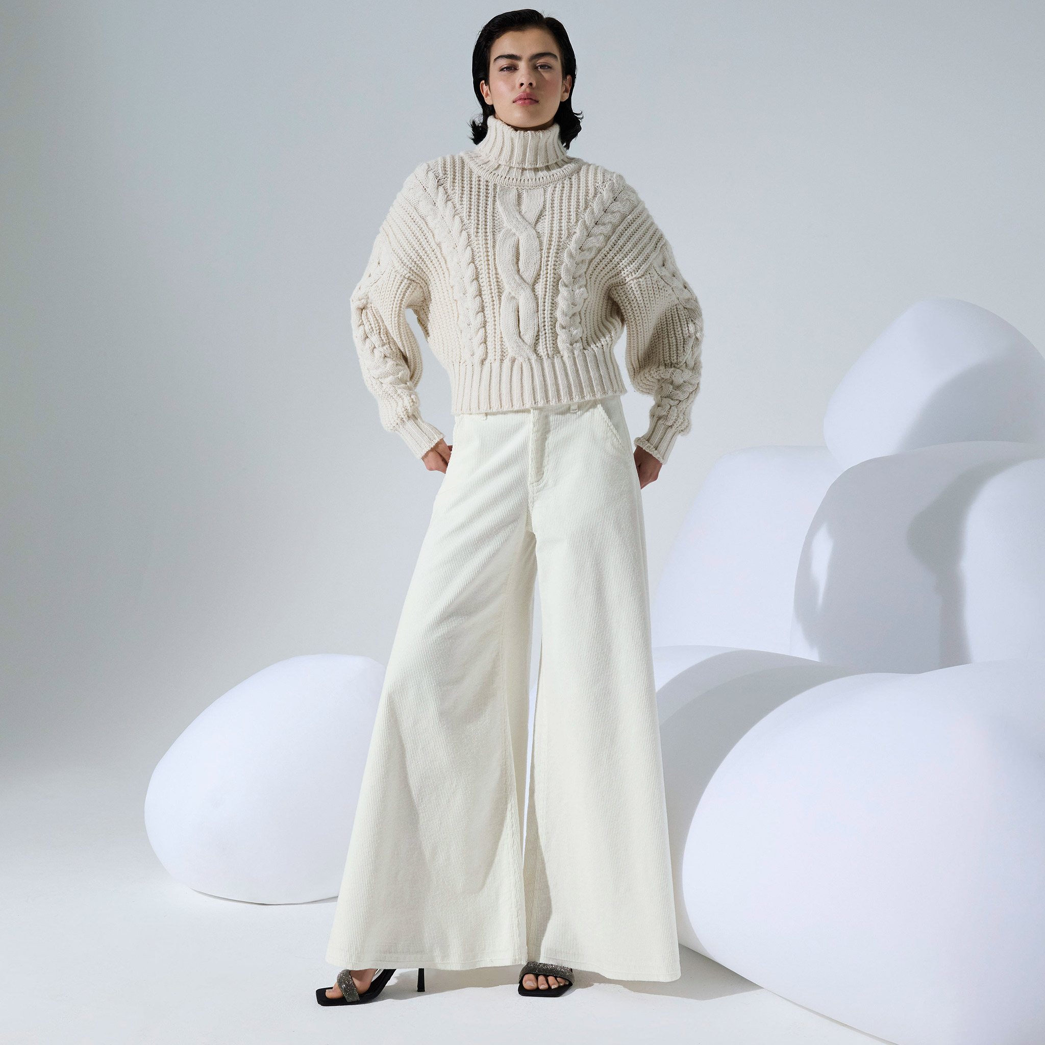 Pantaloni Wide Leg in Velluto di Cotone