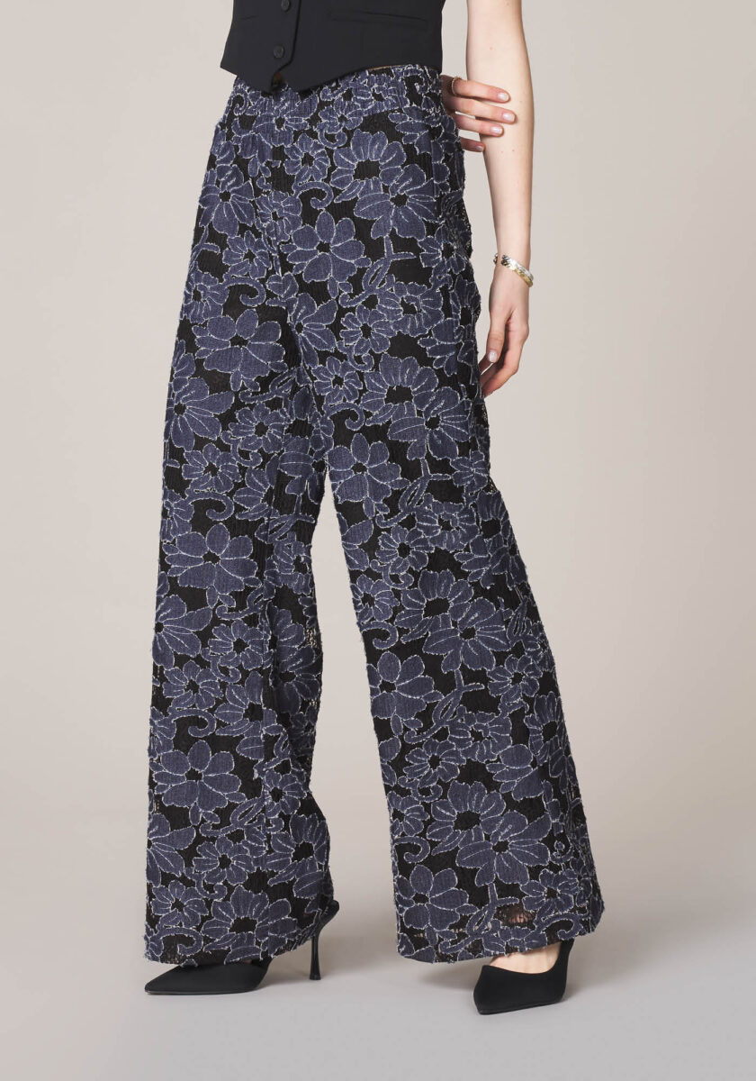 Pantaloni Palazzo in Tulle e Denim Laser Cut  - vista frontale | Nicla