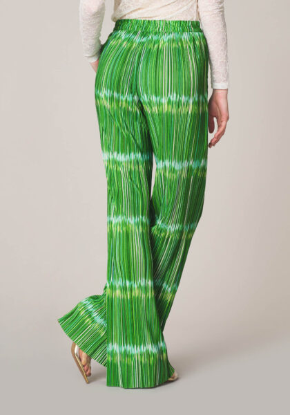 Pantaloni Straight in Microplissè Stampa Green Stripes  - Nicla